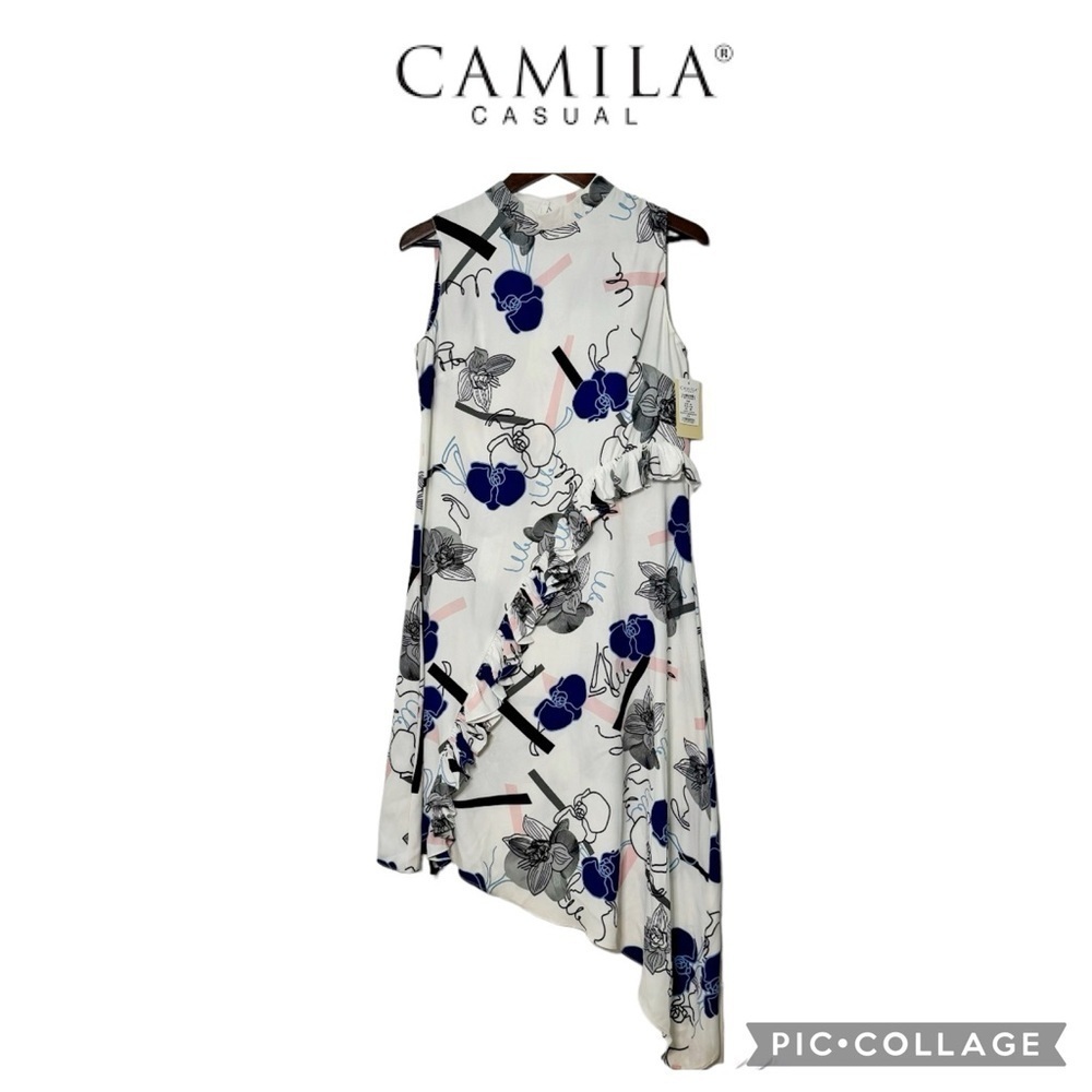 Camila asymmetrical ruffled floral midi dress sleeveless size 6 NWT